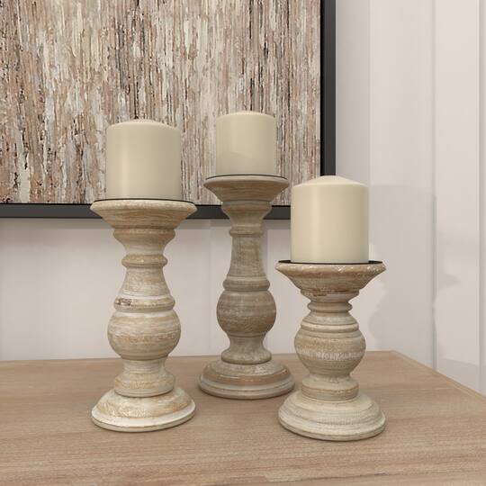 Mango Wood Traditional Candle Holder Set